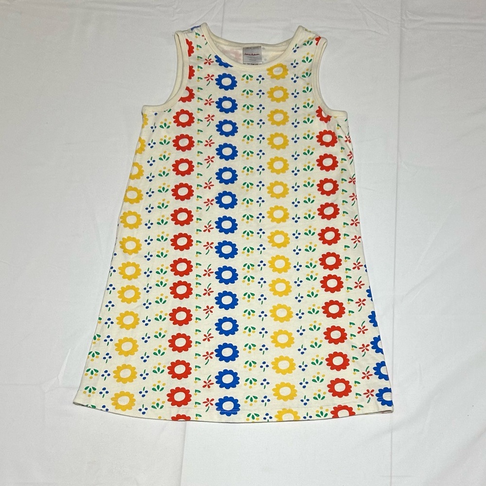 Hanna Andersson Girls 6-7 120cm Off White Sleeveless Floral A-Line Dress